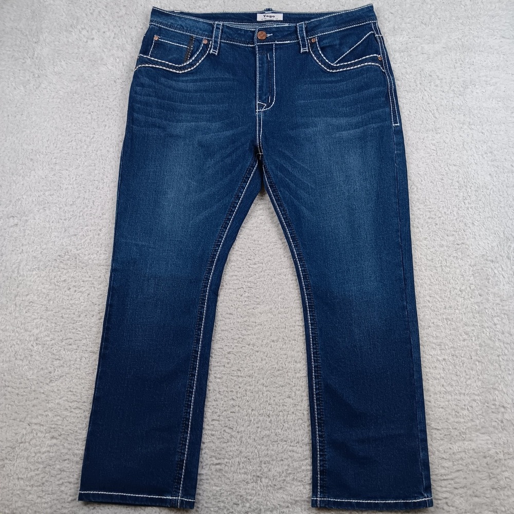 Yago Jeans Straight Leg Mens 40x30 Dark Wash Horseshoe Contrast Stitch RN 165752
